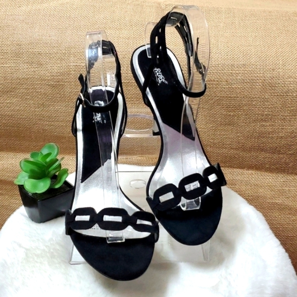 Carlos By Carlos Santana, Black Suede Peep Toe Heels